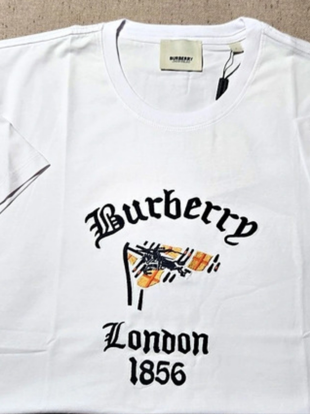 Burberry Check Flag Cotton T-Shirt White & Black Large